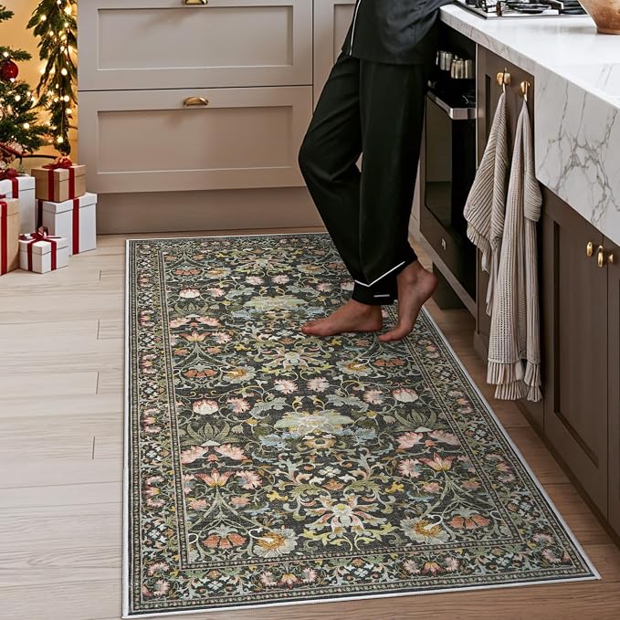 3x6 Washable Hallway Area Rugs: Vintage Floral Entryway Kitchen Runner Rug - Image 5