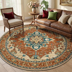 RELEANY Washable Area Rug, Round 6ft, Water Repellent, Pet Friendly, Vintage - Image 2