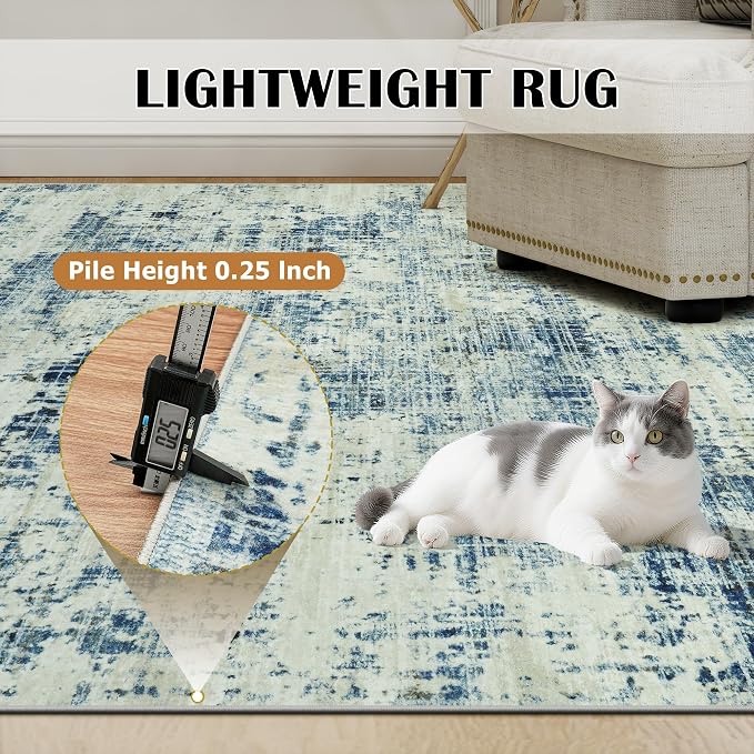 6x9 Washable Area Rug for Living Room Bedroom: Non-Slip Modern Blue Gray | - Image 6