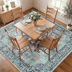 RELEANY Washable Area Rug, Square 7'x7', Teal Green/White/Navy | Non-Slip by RELEANY