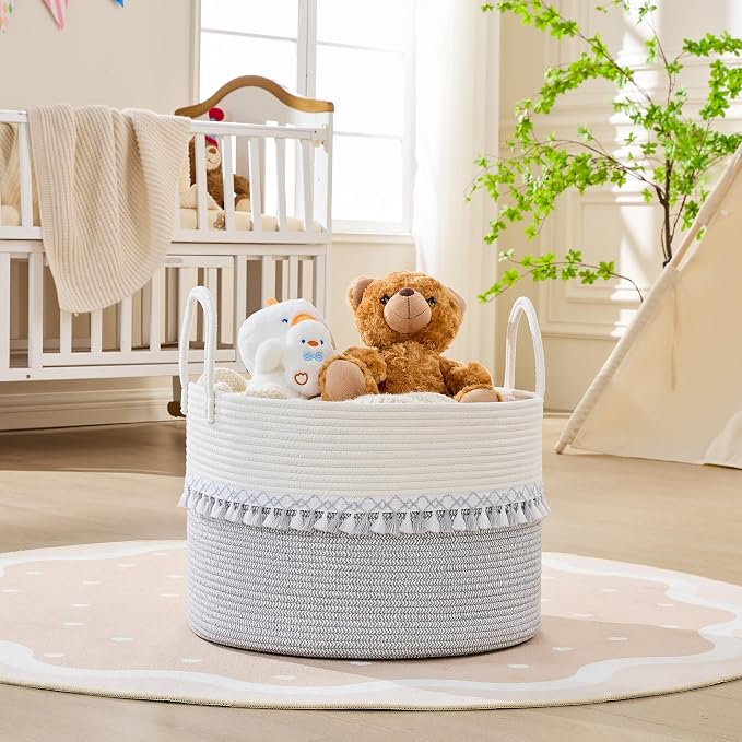 KAKAMAY Cotton Rope Storage Basket, Woven Hamper - Image 2