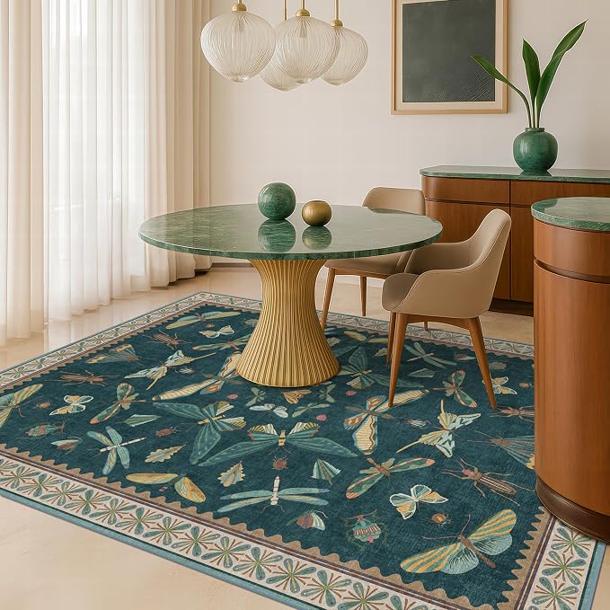Insect Blue Green Living Room Rug 5x8 - Image 3