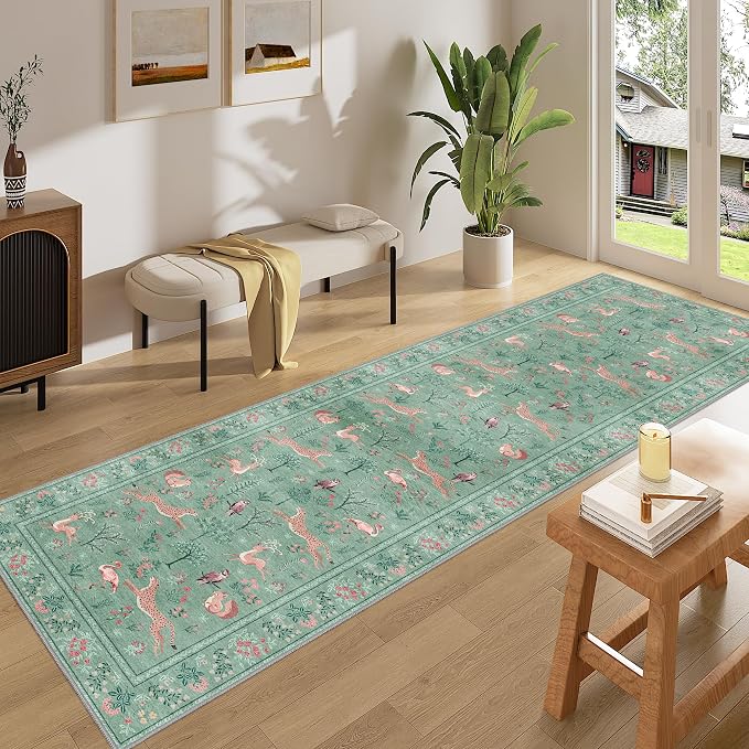 DUKINO 2x10 Kitchen Runner Rug, Soft Non Slip Animal Washable Rug, Teal | Low - Image 3