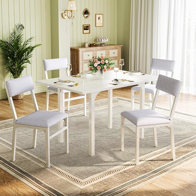 HUAHUU Dining Table Set for 4, Extendable Kitchen Table Cushion Chairs Set of 4 by HUAHUU