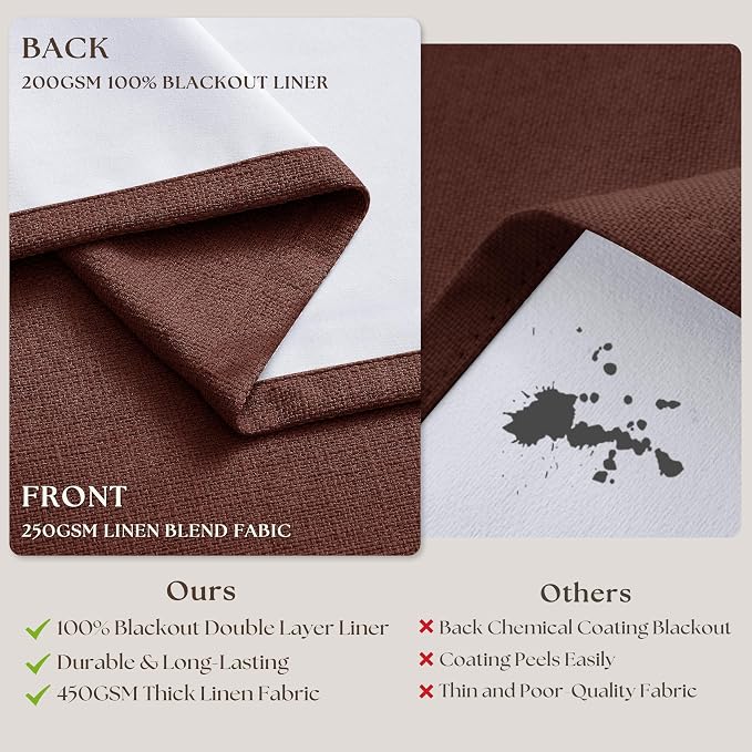 Chestnut Brown 100 Inch Floor Length Linen Blackout Curtains - Image 6