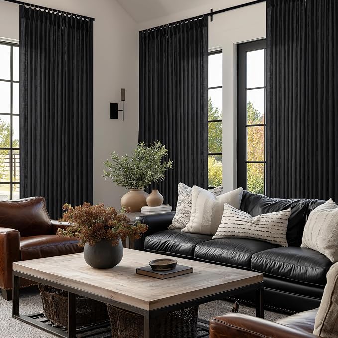 Black 90 Inches Pleated Linen Semi Sheer Memory Trained Curtains - Image 7