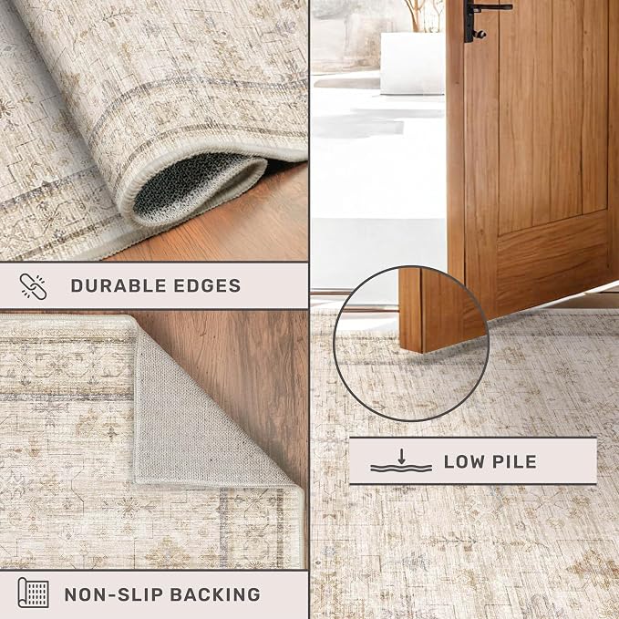 2x6 Long Beige Farmhouse Kitchen Runner Rug Washable Non Slip Carpet - Image 4