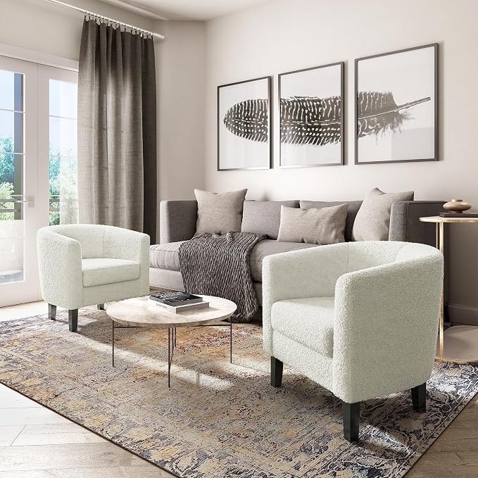 BELLEZE Accent Barrel Chair, Linen Round Chair Club Tub Sofa Corner Chair - Image 5