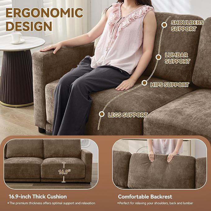 110.6" L Shaped Modular Sectional Sofa Modern Chenille Comfy Couch - Image 3