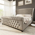 AMERLIFE King Size Platform Bed Frame, Linen Upholstered Sleigh Bed by AMERLIFE