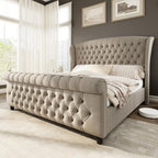 AMERLIFE King Size Platform Bed Frame, Linen Upholstered Sleigh Bed by AMERLIFE