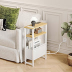 Narrow Side Table with Charging Station Slim End Table Sofa with Magazine Rack - Image 2