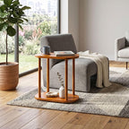 Oval Solid Wood Narrow Side Table, Slim Small Pedestal Coffee Table - Image 2