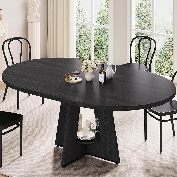 43''–59'' Extendable Dining Table, Round Kitchen Dining Room Dinner Table - Image 3