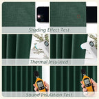 Dark Green 100% Blackout Linen Curtains 84 Inch Length 2 Panels Set - Image 5