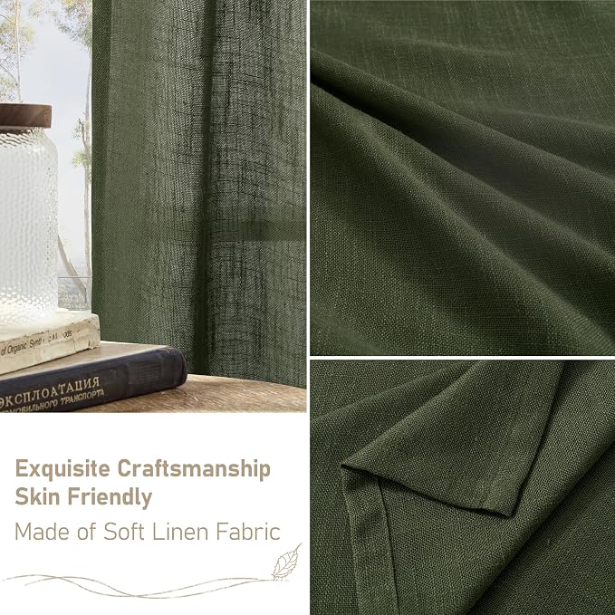 Olive Green Linen Semi Sheer Curtains 63 Inch - Image 6