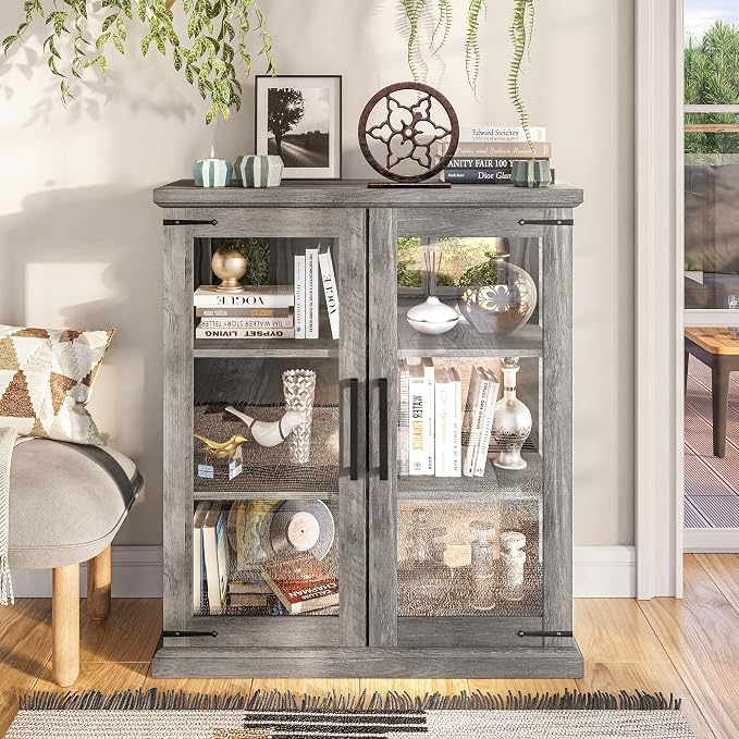 BELLEZE Storage Cabinet with Shelves and Glass Doors - Image 3