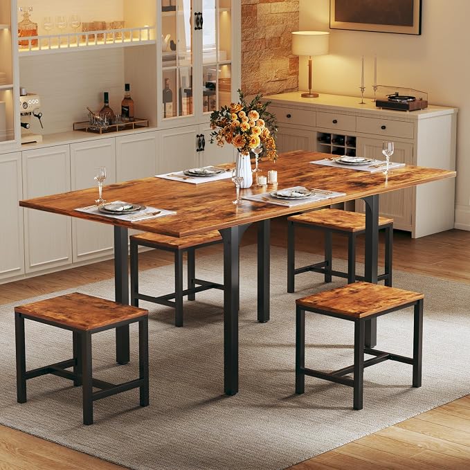 HUAHUU Dining Table Set for 4, Extendable Kitchen Table Chairs Set of 4 - Image 7