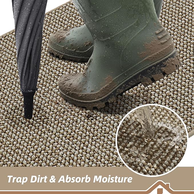 BEQHAUSE Dirt Trapper Door Mat 24" x 36", Non-Slip Washable, Light Beige | - Image 3