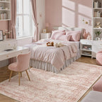 Soalmost 5x7 Area Rugs Pink Low Pile Washable Trendy Faded Style Rug | Vintage - Image 8