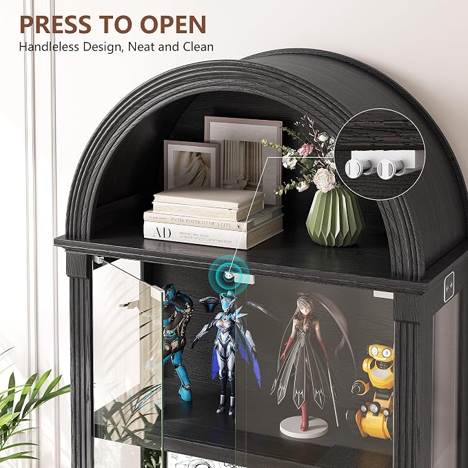 Black Curio Cabinet with Glass Doors, 4-Tier Display Case - Image 3