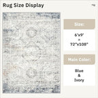Soalmost 6x9 Area Rug for Living Room Washable Rugs Non-Slip Blue/Ivory | - Image 5