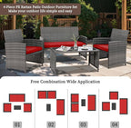 4 Piece Patio Ratten Set Outdoor Furniture Set Wicker Conversation Set - Image 2
