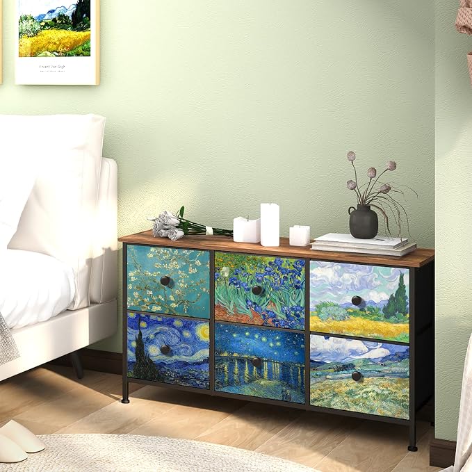 EXOTICA 6 Drawer Dresser for Bedroom Van Gogh Chest of Drawers Wide TV Stands - Image 8