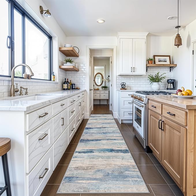 Western Coastal Beach Wave Pattern Kitchen Runner Rug by YOUFORTONG