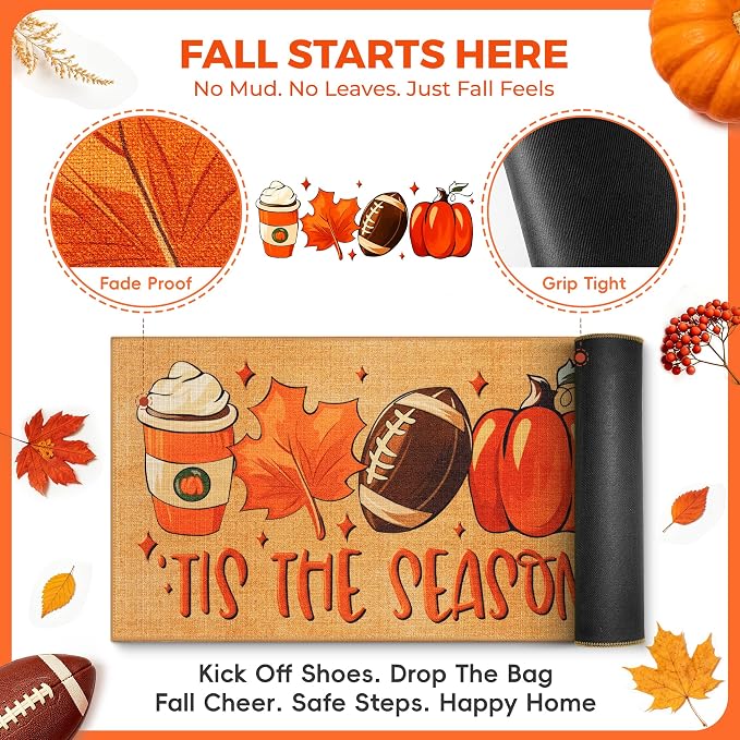 2 Pcs Fall Football Doormat, Layered Pumpkin Welcome Mat - Image 3