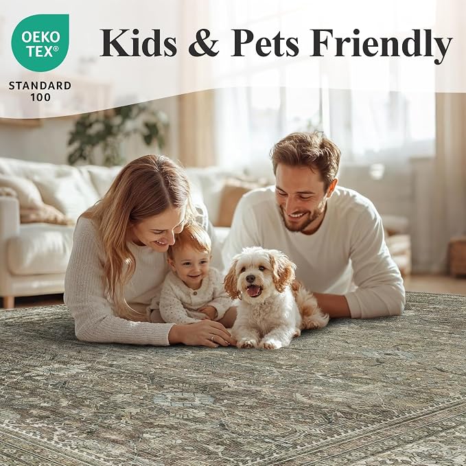Schweek 2x3 Entryway Rugs Brown Grey Washable Vintage Area Rug Non Slip Mat | - Image 8