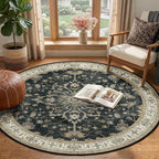 RELEANY Washable Area Rug, Round 4ft, Water Repellent, Pet Friendly, Vintage - Image 2