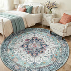 RELEANY Washable Area Rug, Round 6ft, Teal Green/White/Navy | Non-Slip - Image 3