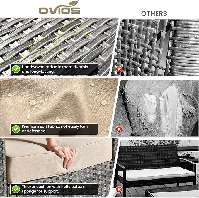ovios 6 Pieces Patio Furniture Set, Outdoor Wicker Sofa Couch - Image 8