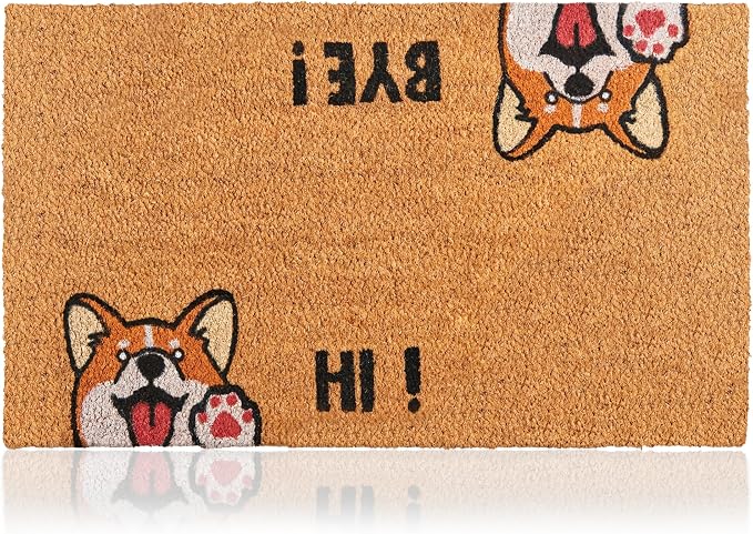 Coir Welcome Mat, Hi-Bye Dog, 24 x 36 in | 100% Natural Coir, Anti-Shedding by AmaruDoorMats