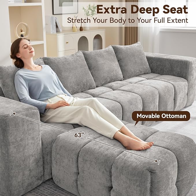 119" Boneless Couch, Oversized Cloud L Shaped Couch, Modular Sectional 4 Seater - Image 4