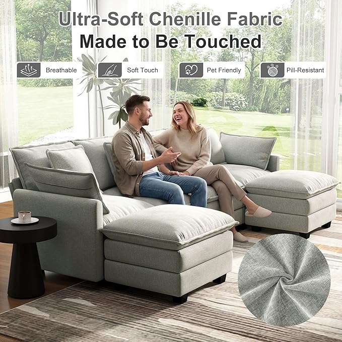 107" Cloud Couch Sectional, U Shaped Modular Sectional Sofa, 4-Seat Deep Seat - Image 6