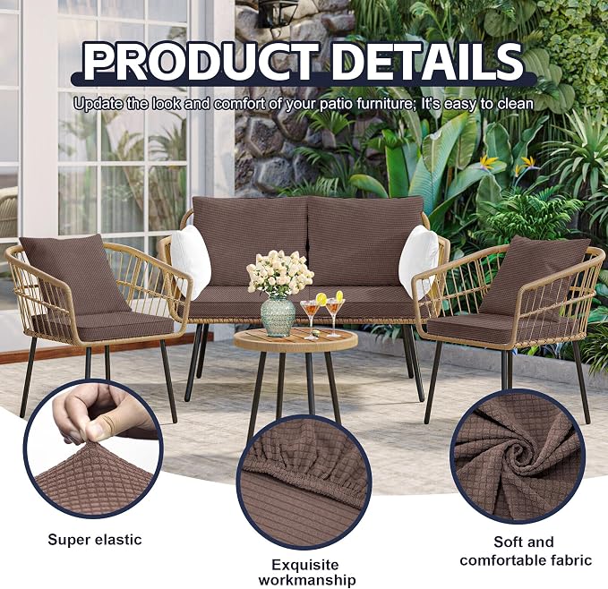 8Pcs Patio Cushion Covers, Outdoor Stretch Cushion Covers, Washable | Stretch - Image 3