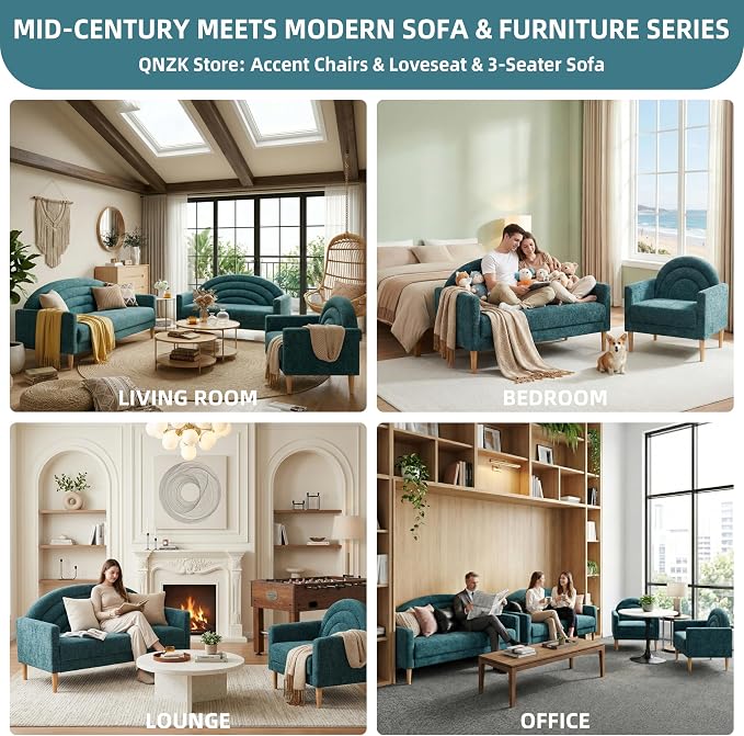 49" Small Loveseat Sofa for Small Spaces, Mid Century Modern Sofa, Linen - Image 6