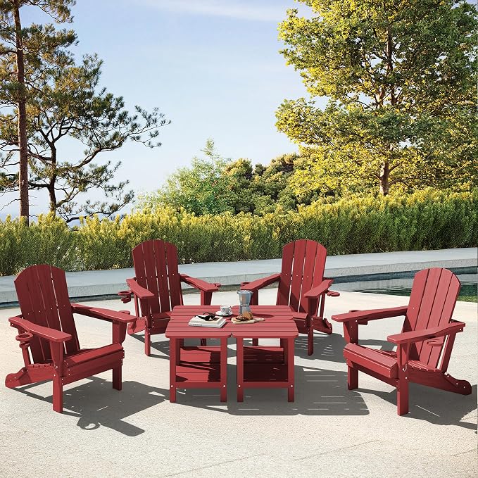 SERWALL Double Adirondack Side Table Set of 6, End Table- Red - Image 8