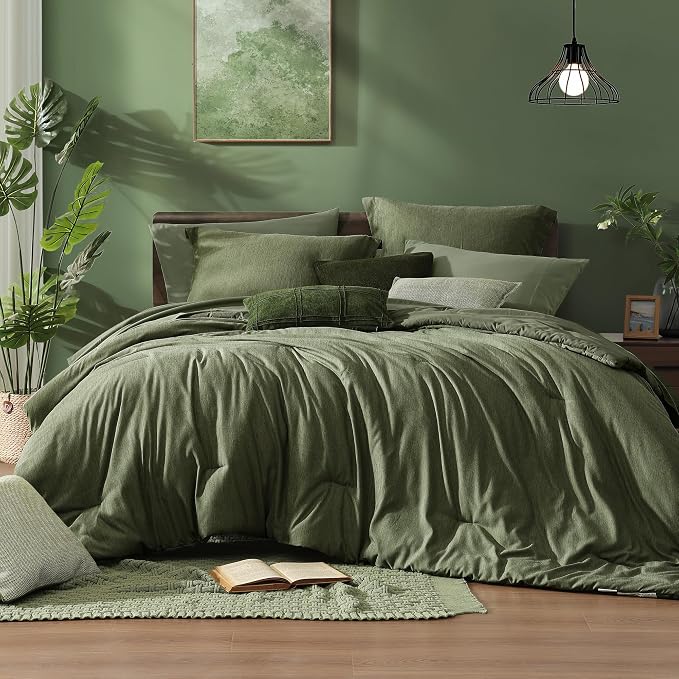Monbix King Size Comforter Set, Olive Green King Bed Set Reversible, King Size by Monbix
