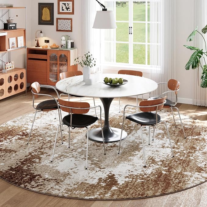 Brown Round Area Rugs 4ft Washable Circle Rug - Image 4