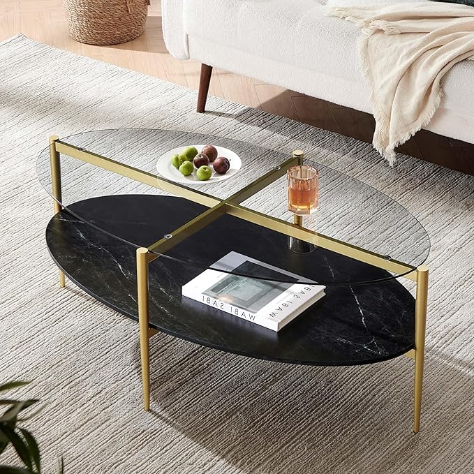 LumFurn Oval Glass Coffee Table, Mid-Century Modern Design, L43 x W22 x H17 inch by LumFurn