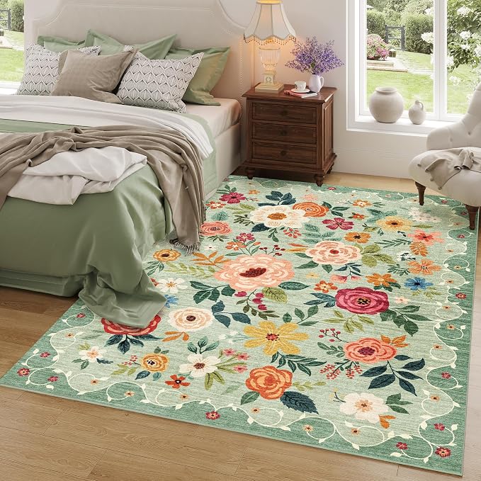 DUKINO 6x9 Area Rugs, Floral Washable Rug - Image 8