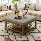 Befurtori Large Square Ottoman Coffee Table, Linen Solid Upholstered Footrest by Befurtori
