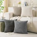Set of 4 Grey White Taupe Decorative Throw Pillow Covers 18x18 Inch Corduroy by Cozoomy