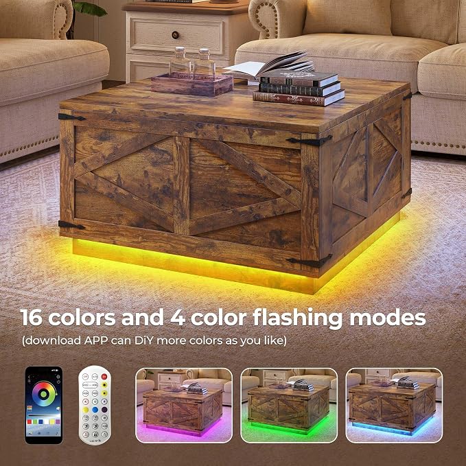 Jocoevol Farmhouse Lift Top Coffee Table, Square Wood Center Table - Image 3