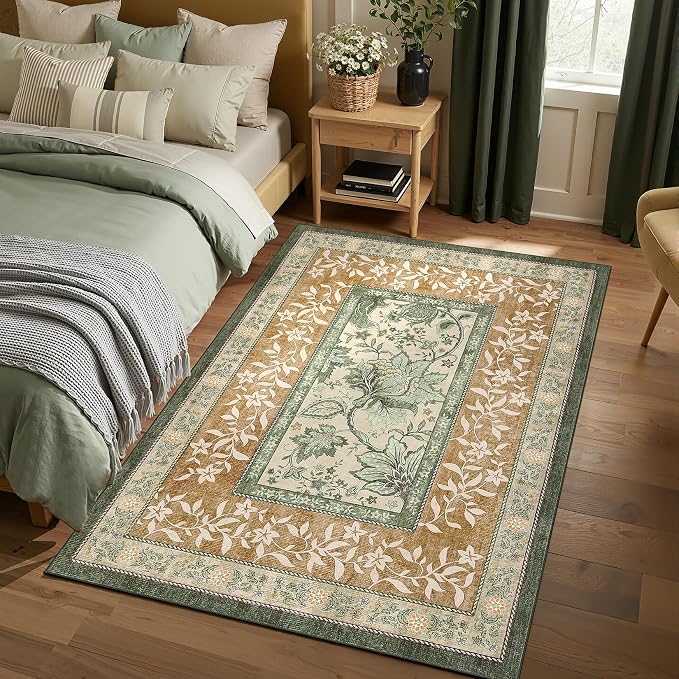 GarveeHome Terracotta Olive Sage Green Area Rugs 9x12 Living Room, Botanical - Image 3