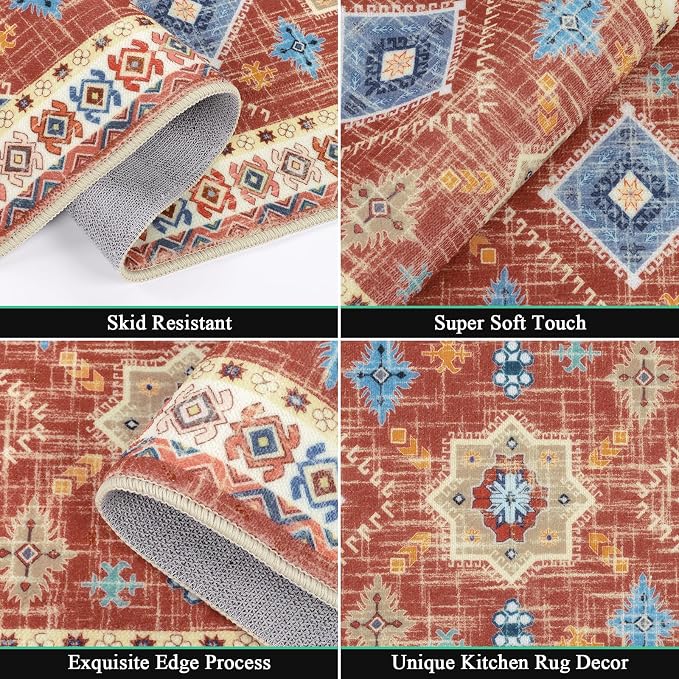 HEBE Boho Kitchen Rugs Set of 3, Non Slip Washable Kitchen Mats - Image 3
