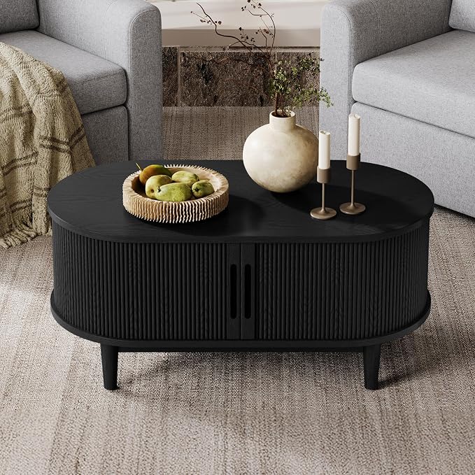 LINSY HOME Round Coffee Table, 31.5" Drum Coffee Table - Image 6